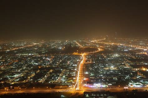 Aerial View Of Dubai Suburb At Night United Arab Emirates Stock Photo
