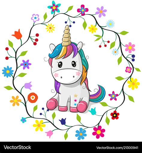Cartoon Unicorn In A Flowers Frame Royalty Free Vector Image