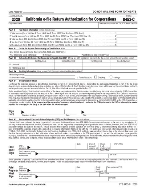 Ca Ftb 8453 C 2020 2021 Fill Out Tax Template Online Us Legal Forms