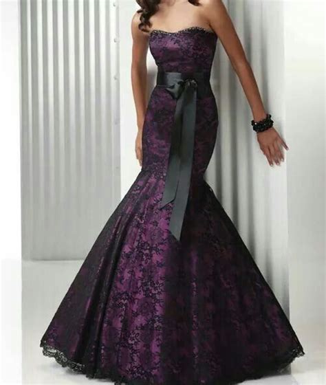Beautifullllll Purple Wedding Dresses Gowns Black Lace Evening Dress