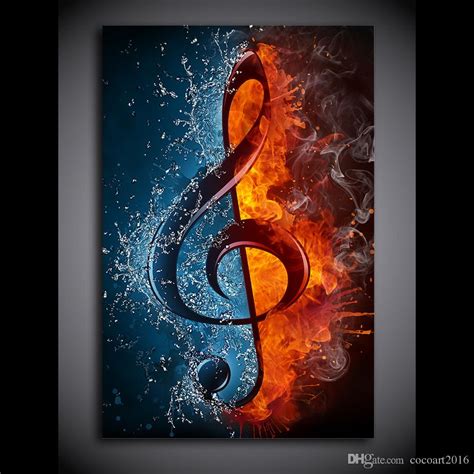 2019 Canvas Painting Music Note Flame And Water Hd Posters