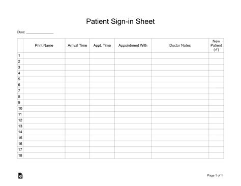 Patient Sign In Sheet