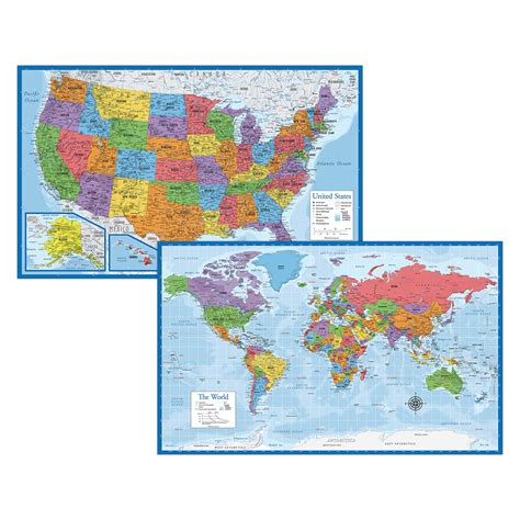 Buy Laminated World Map Us Map Poster Set X Wall Chart Maps Of The World United