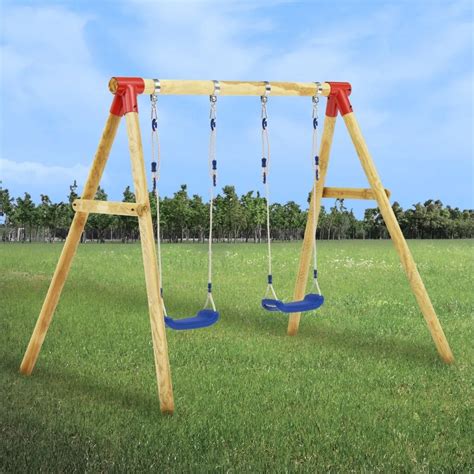 Vidaxl Swing Set 2 Seats Pinewood Outdoor Backyard Playground For Kids