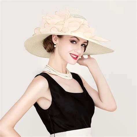 Fs Elegant White Church Hats Summer Women Large Brim Organza Hat Black
