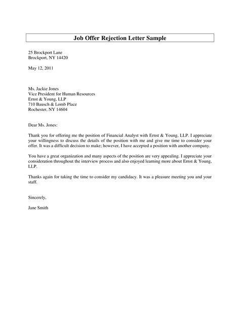 Job Offer Rejection Letter How To Write A Job Offer Rejection Letter