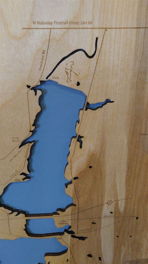 Wood Laser Cut Map Of Lake Milton Oh Topographical Engraved Etsy