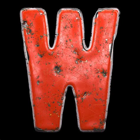 Capital Letter W Made Of Red Painted Metal Isolated On Black Background