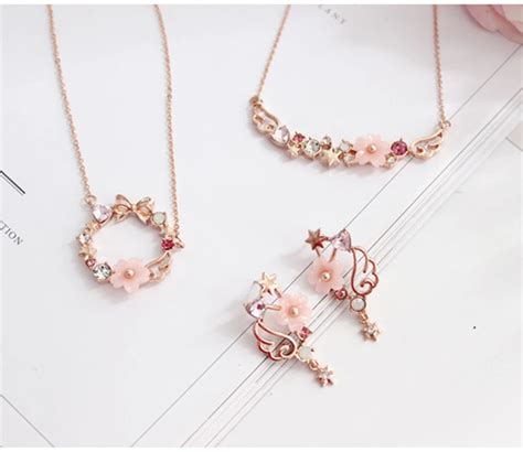 Rhinestone Jewelry Sets Includes Pink Bowknot Flower Necklaces Love