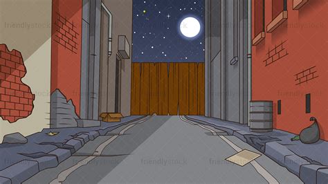 Dangerous Shady Alley At Night Background Cartoon Vector Clipart