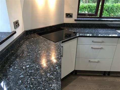 Blue Pearl granite worktops in north wales on a white gloss kitchen