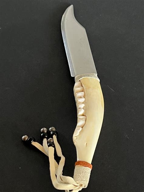 Lot 23 Most Unique Knife Deer Mandible Handle Adorned W Buckskin