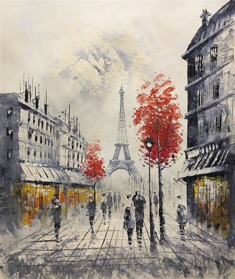 Hand Painted European Landscape Oil Painting On Canvas Eiffel Tower