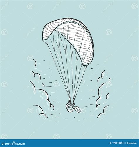 Sketch Vector Color Illustration With Hand Drawn Skydiver Flying With A