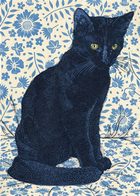 Hector Linocut Artists Proof Etsy Black Cat Art Cat Art Animal Art