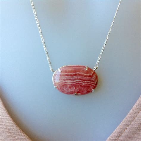 Rhodochrosite Necklace Rhodochrosite Pendant Sterling Etsy