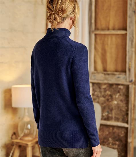 Navy Luxurious Cashmere Boxy Polo Neck Jumper Woolovers Uk