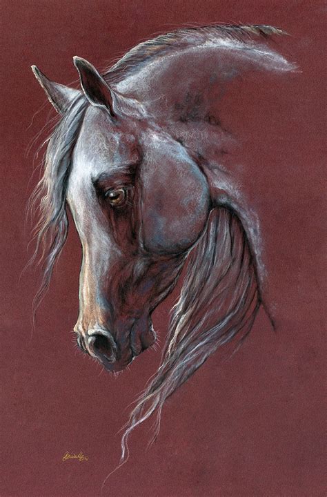 Grey Arabian Horse Equine Art Original Soft Pastel Drawing Etsy Uk
