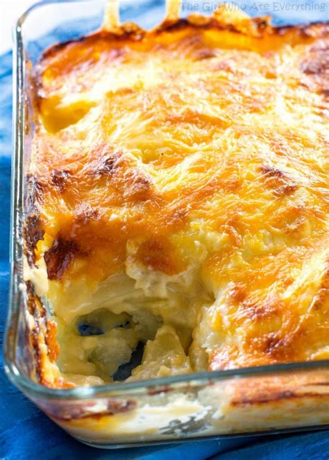 Place them in a large bowl and add 2 cups heavy cream, 2 cups grated gruyere cheese, 1 teaspoon kosher salt and 1/2 teaspoon ground black pepper. Scalloped Potatoes Recipe - The Girl Who Ate Everything # ...