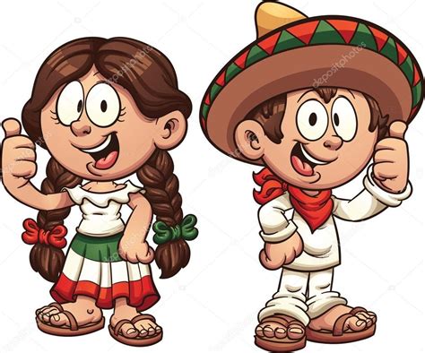 Dibujos Animados De Los Niños En La Ropa Tradicional Mexicana Vector