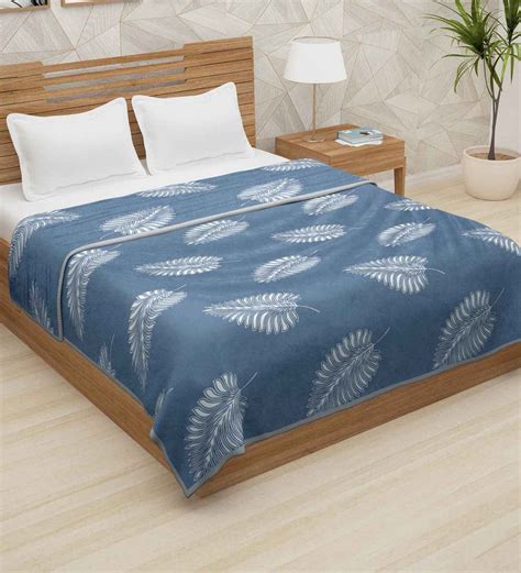 Buy Blue Polyester 400 Gsm Double Bed Room Temperature Blanket By Story
