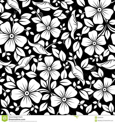 Seamless Pattern With Flowers And Leaves Royalty Free Stock Black