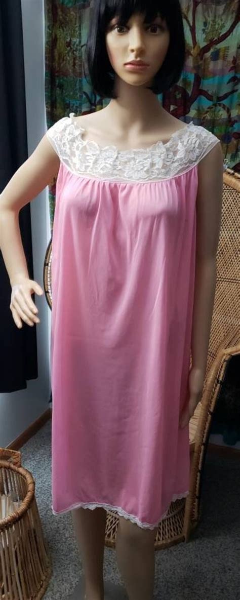 As Is 50s Sheer Pink And Lace Nightgown Smmd Etsy