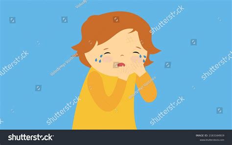 Boy Crying Wiping His Tears His Stock Vector Royalty Free 2183164919