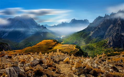 Nature Landscape Mountain Valley Clouds Forest Alps Lake Italy