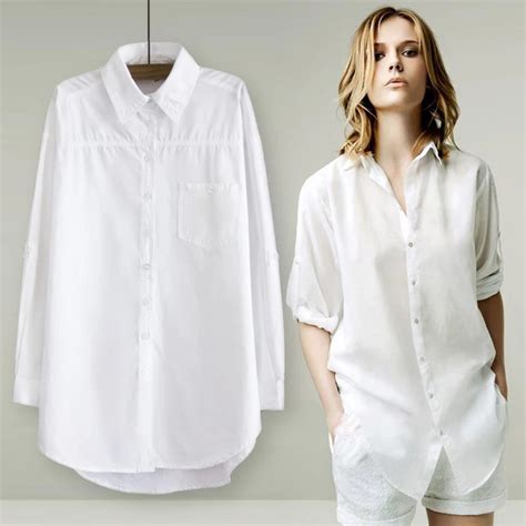 Buy 100 Cotton 2018 Spring Summer Women Long White Shirt Long Sleeved Cotton