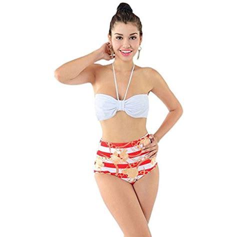 Tailloday Women Pinup Rockabilly Vintage High Waist Bikini Swimsuit