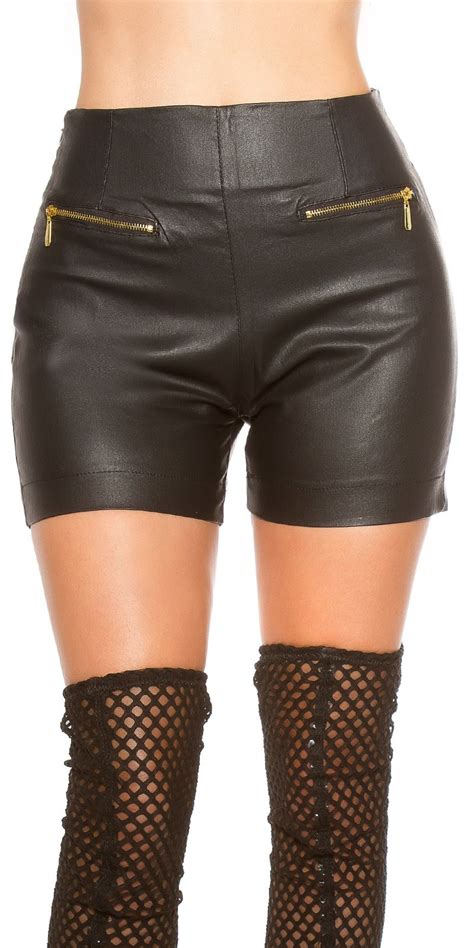 Sexy Leather Look Shorts With Zips Black Hotpants