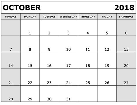 October 2018 Calendar Template In Word And Excel Calendar Printables