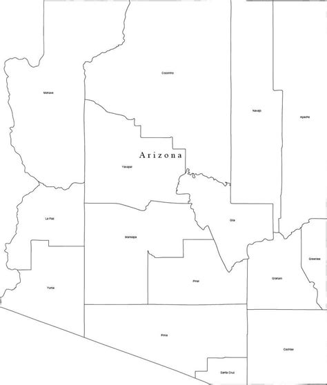 Black And White Arizona Digital Map With Counties