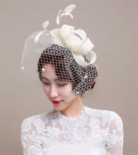 Bridal Hat Fascinator Handmade 2017 Linen White Birdcage Veil Wedding