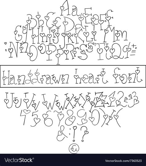 Hand Drawn Heart Font Royalty Free Vector Image