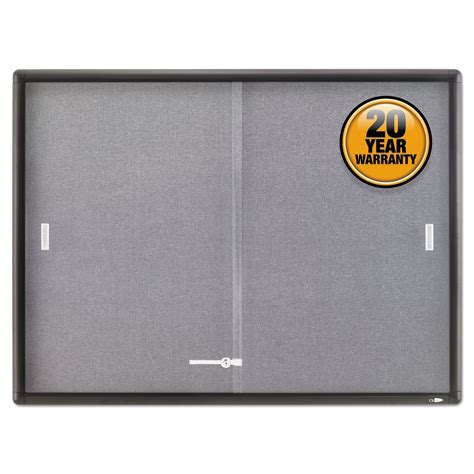 Quartet® Enclosed Indoor Cork And Gray Fabric Bulletin Board With Two Sliding Glass Doors 48 X