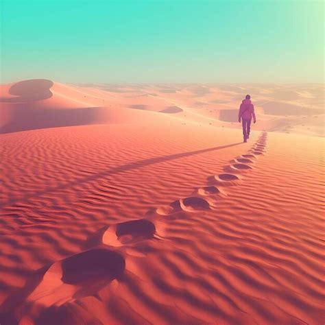 Premium Ai Image Man Walking On Sand Dunes In The Desert 3d Rendering