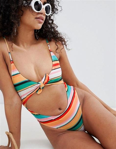 River Island River Island Knot Detail Striped Swimsuit Holiday Essentials Striped Swimsuit