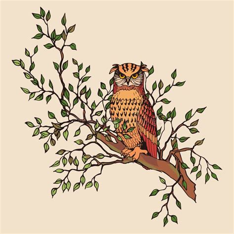 Graphic Vector Owl Sitting On A Tree Branch Isolated Stock Vector