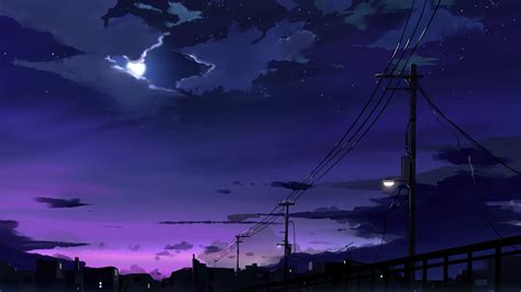 2048x1152 Power Lines Moon Anime Quite Night 4k Wallpaper2048x1152
