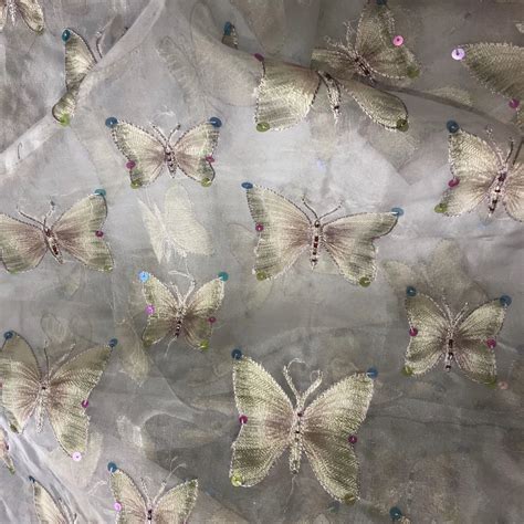 Butterfly Sequin Pattern Silk Organza Embroidery Butterfly Fabrics Nyc