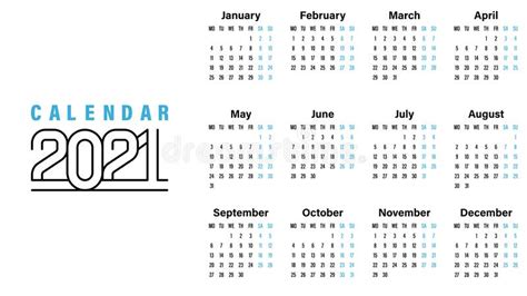 Diseño Sencillo De Plantilla De Calendario 2021 Ilustración Del Vector