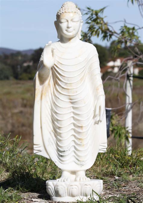 Sold White Marble Standing Buddha Statue 30 71wm85 Hindu Gods