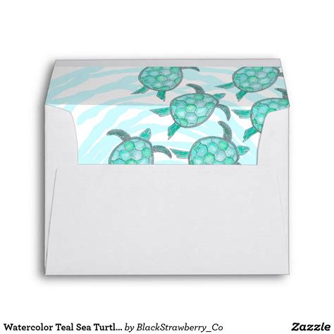 Watercolor Teal Sea Turtles On Swirly Stripes Envelope Teal Swirly