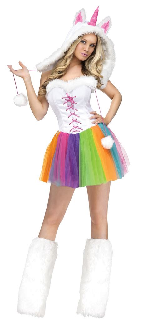 Rainbow Magical Unicorn Sexy Tutu Dress And Hood Rainbow Adult Womens Costume Ebay