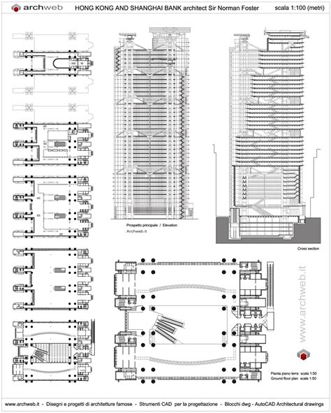 In the central district is the haughty hong kong & shanghai bank, a building of 41 storeys built in 1986 as a symbol of the capitalist economy in the pacific, and one of the most expensive buildings of its time: Hong Kong and Shanghai Bank drawings