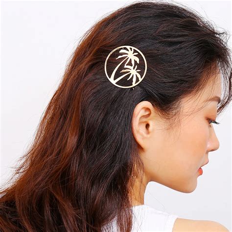 Le Sky Fashion Round Hair Clip Metal Romantic Geometric Coconut Tree Barrette Hair Pin Women