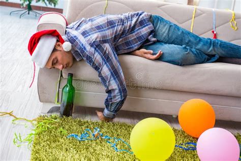 The Man Having Hangover After Christmas Party Stock Image Image Of Celebration Male