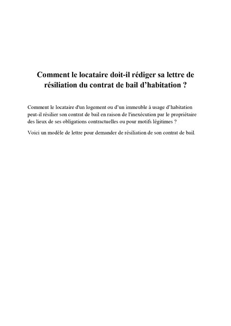 Lettre Type RãSiliation Du Bail Par Le Locataire Financial Report
